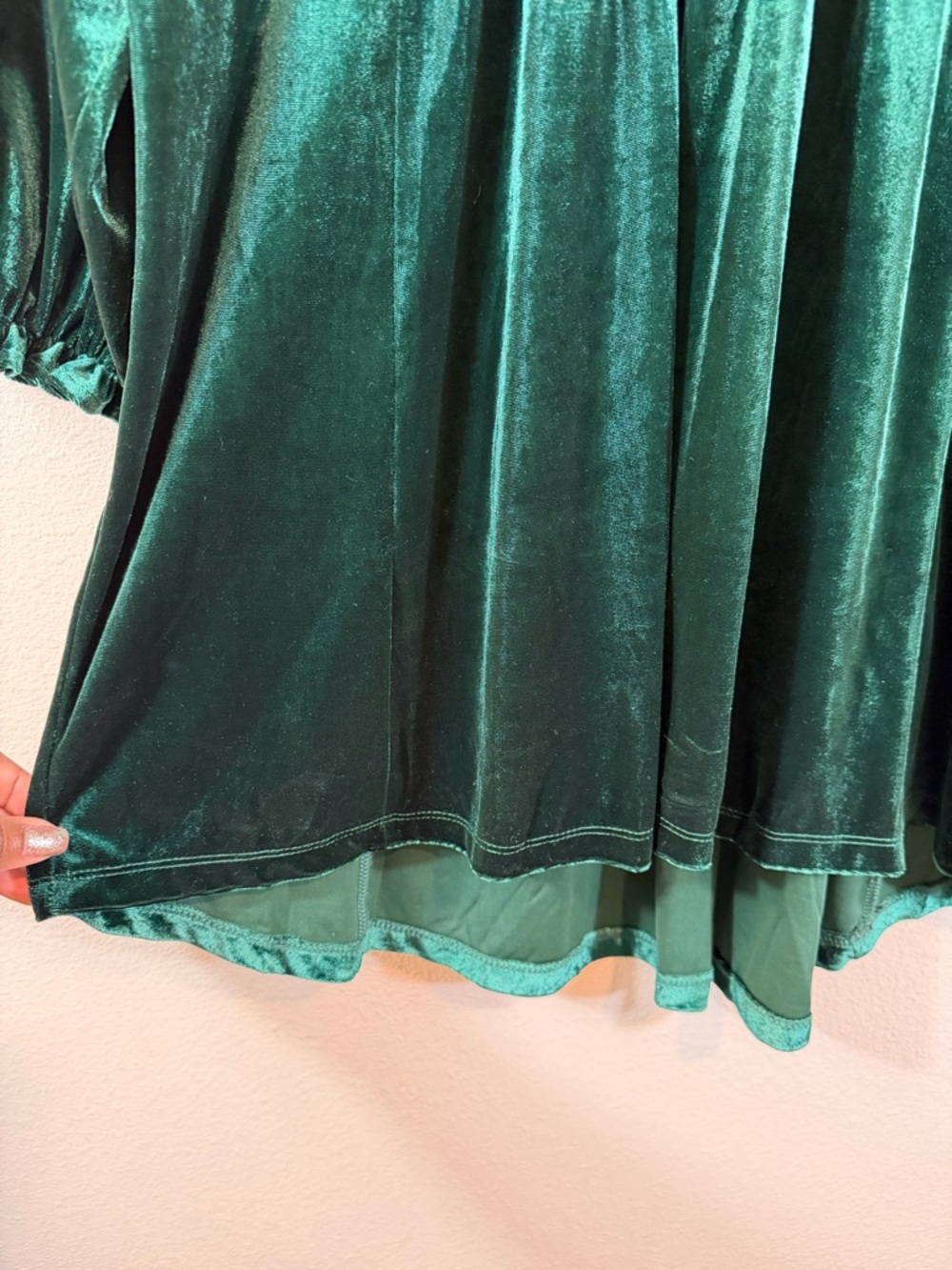 Umgee Green Velvet Babydoll Tunic Top Size M Hi Low Holiday Boho Festival Casual - Picture 4 of 9
